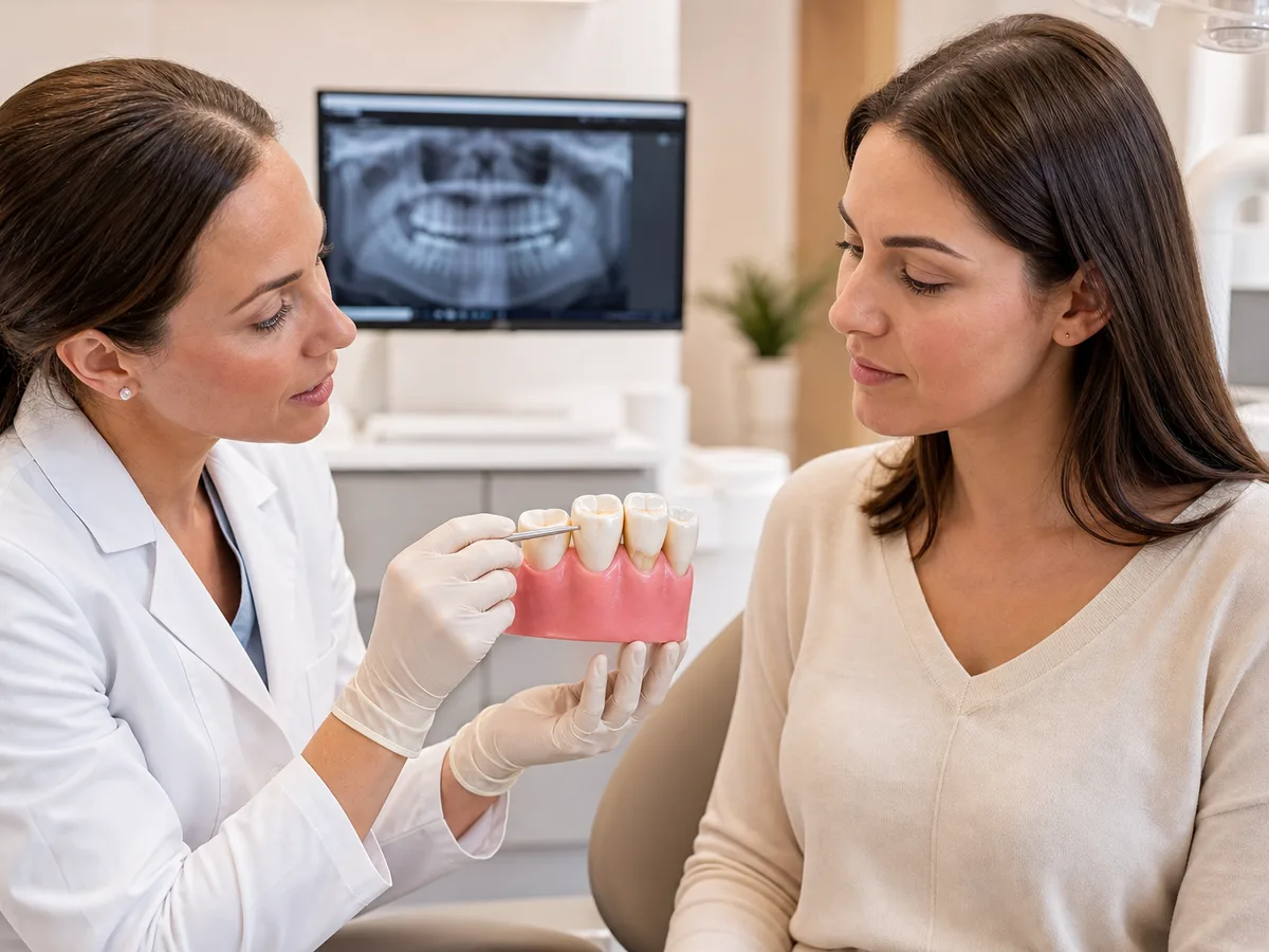 Hygienist comparing fluoride toothpaste with charcoal toothpaste for a patient