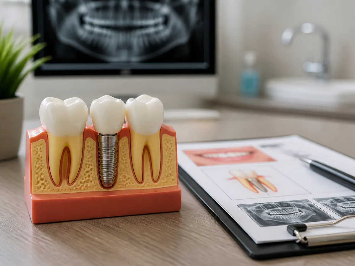 Treatment coordinator reviewing a pre-treatment estimate for a dental implant case