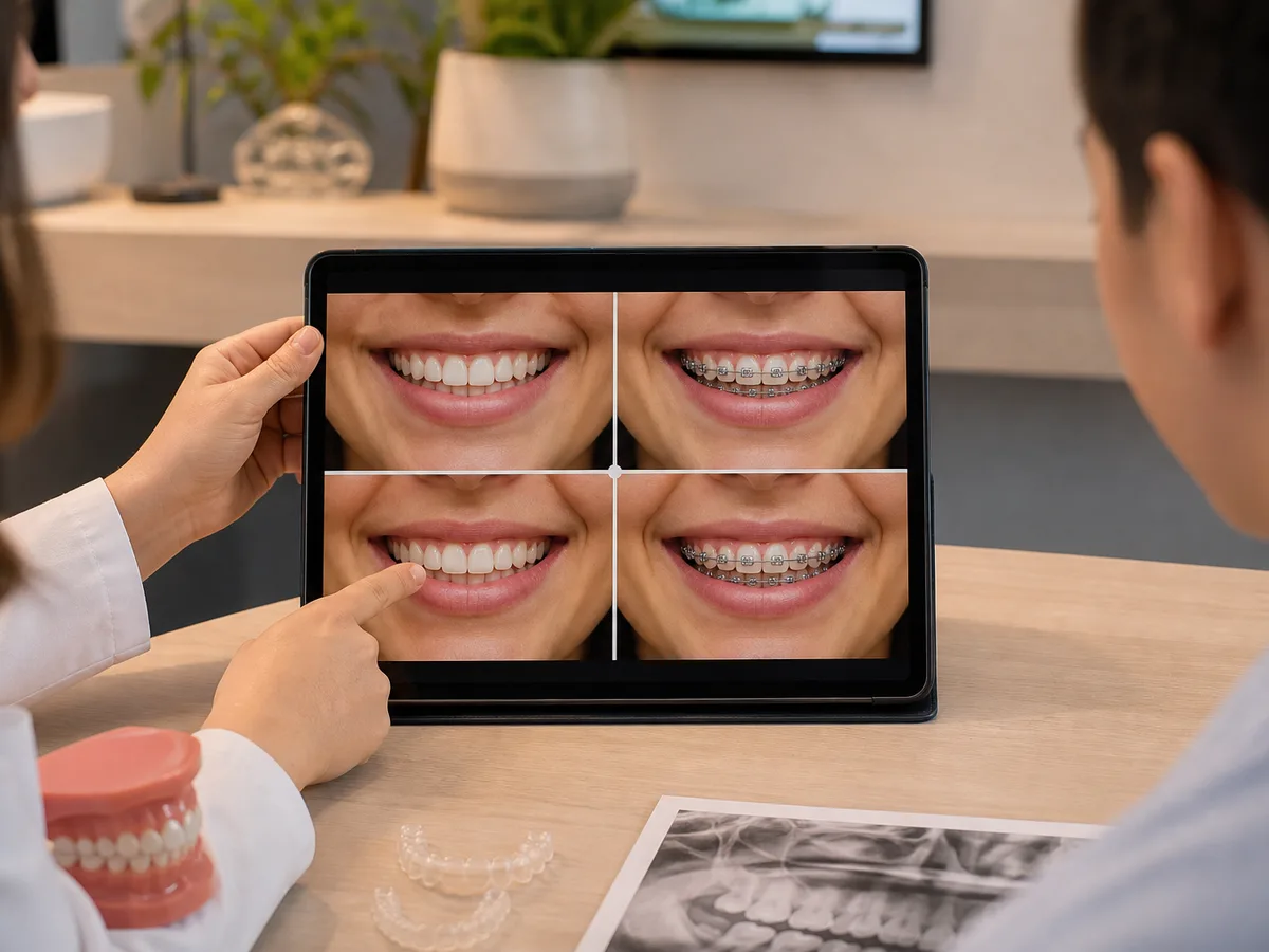 Progress photos showing aligner tracking issues on a canine tooth