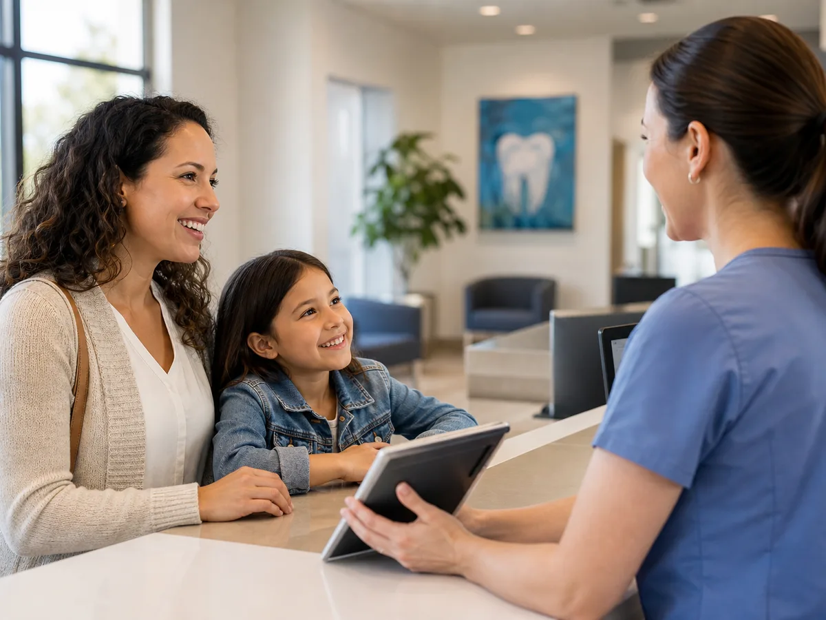 Parent calling a Medicaid dental plan to confirm a child’s covered services