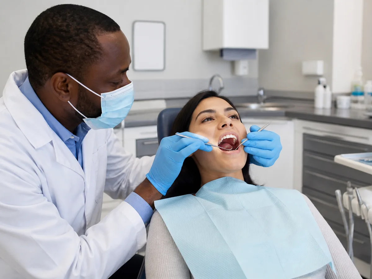 Adult Medicaid member reviewing state dental benefit limits with a clinic coordinator