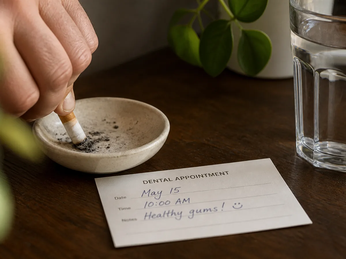 Dental professional reviewing smoking history on periodontal chart