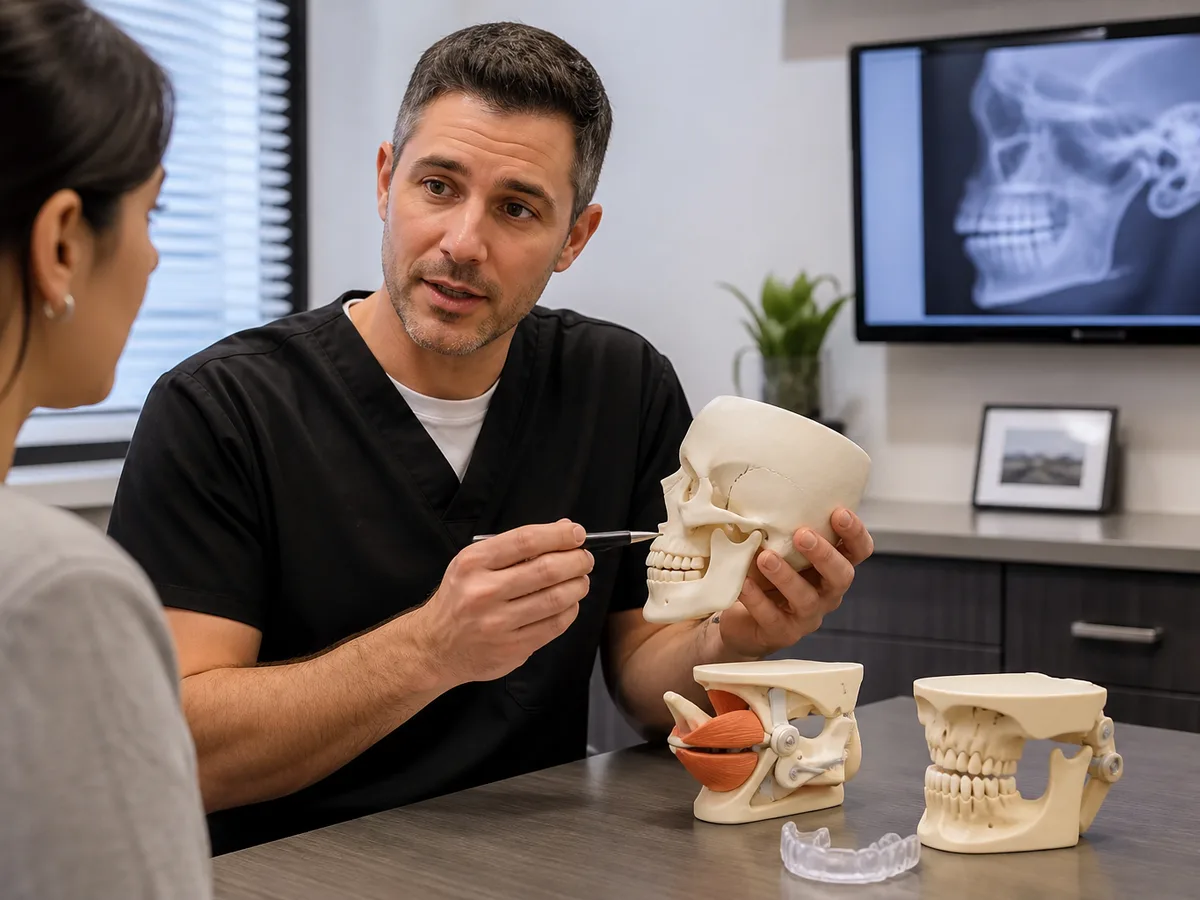 Follow-up visit adjusting a TMJ care plan after conservative therapy