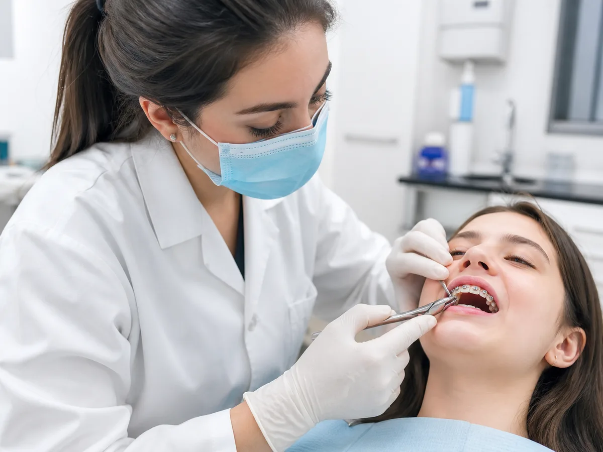 Patient holding elastic instructions and an orthodontic appointment card