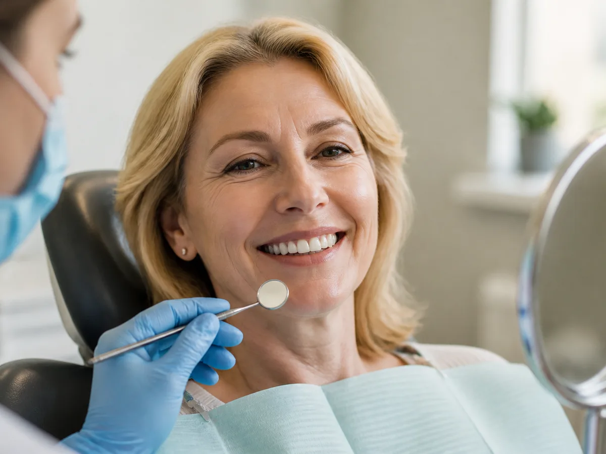 Dentist checking the margin of a molar crown with an explorer