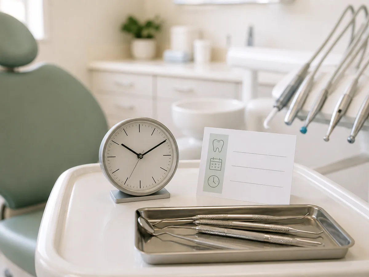 Root canal instruments arranged beside a timer and treatment notes