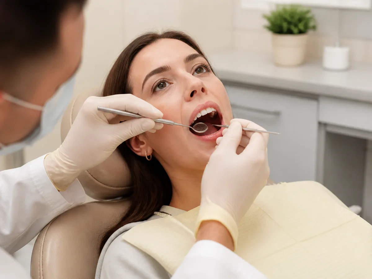 Dental team adjusts the bite after root canal treatment