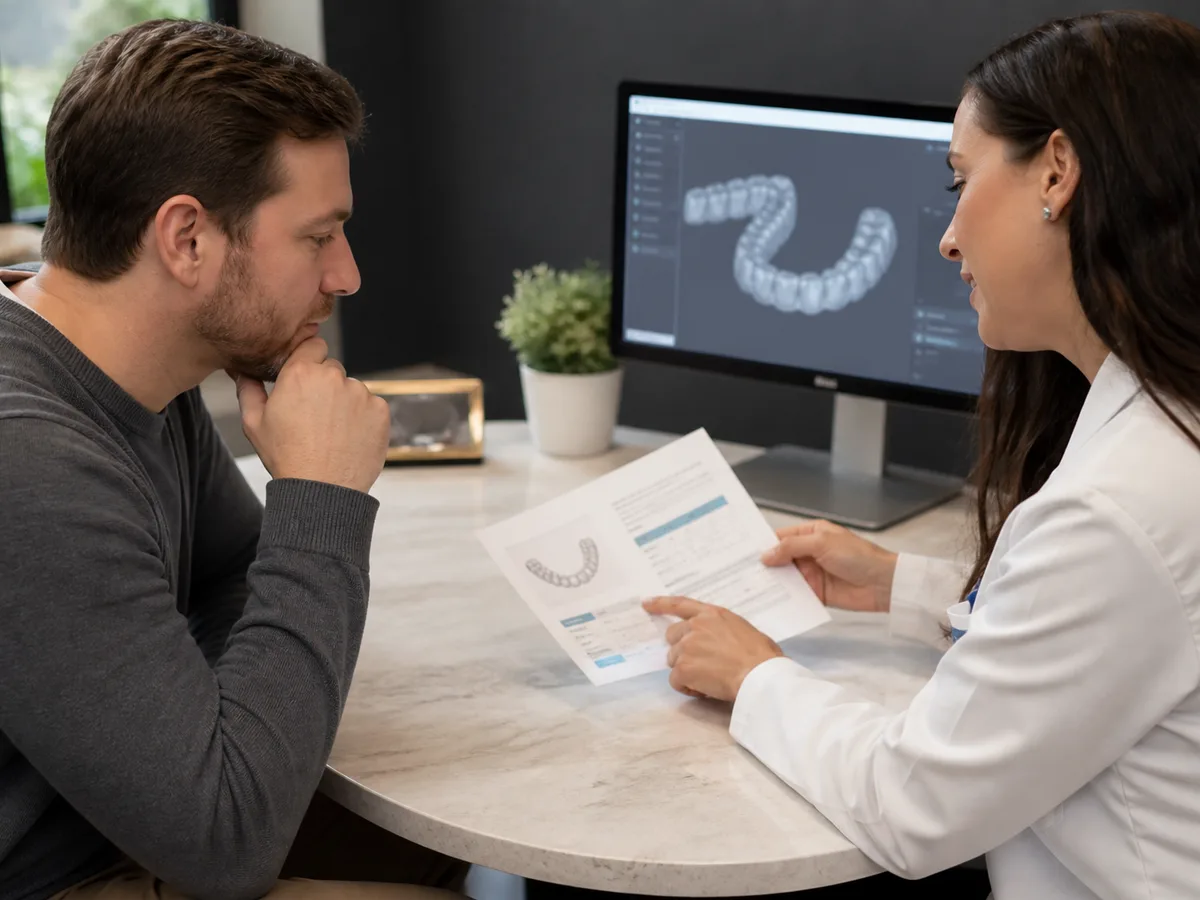 Calendar and fee worksheet illustrating clear aligner cost drivers