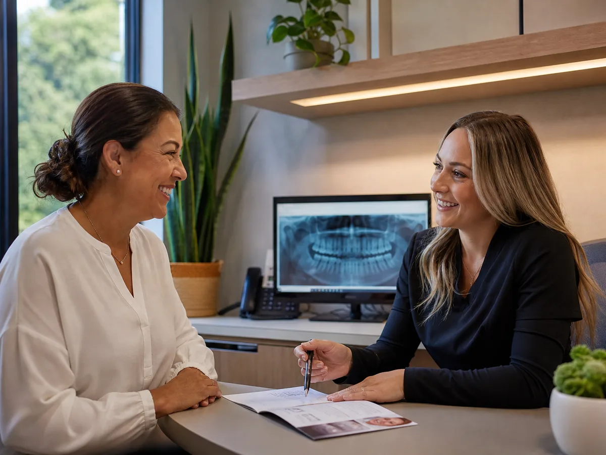 Patient discussing financing and phased dental implant treatment with a care coordinator