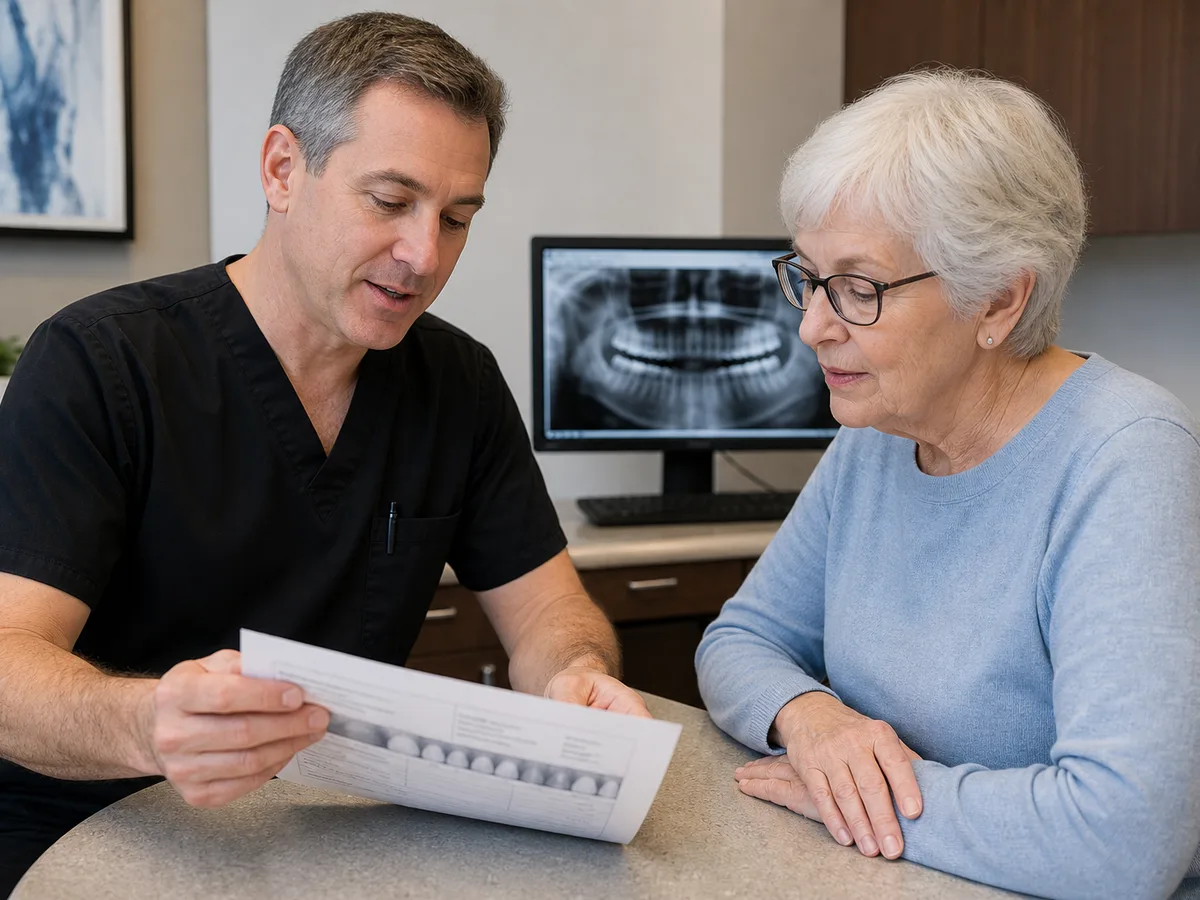 Printed denture treatment estimate with line items for prosthesis and visits