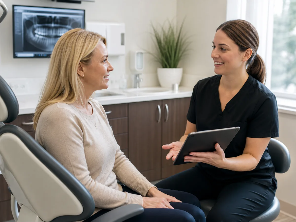 Patient comparing crown insurance benefits and payment options
