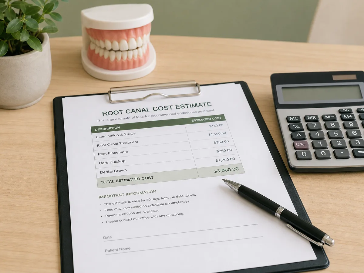 Patient reviews a root canal treatment estimate with a dental coordinator