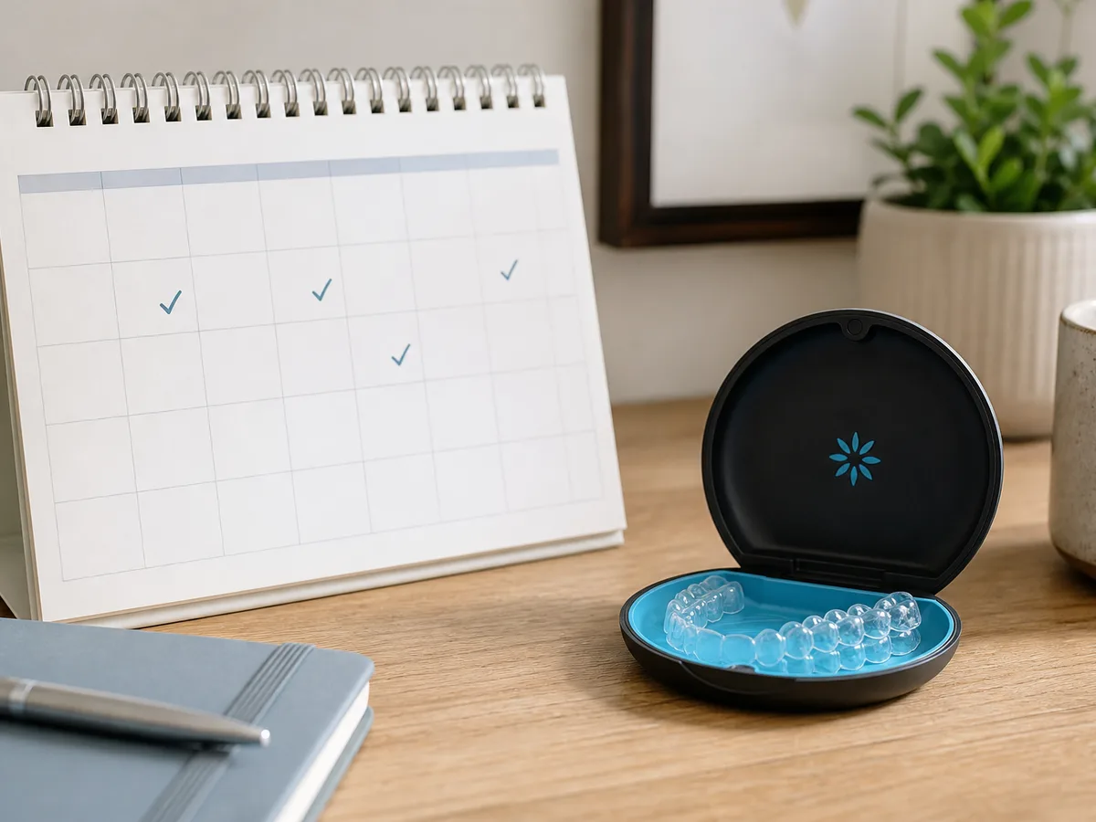 Patient scheduling the next clear aligner checkup at the front desk