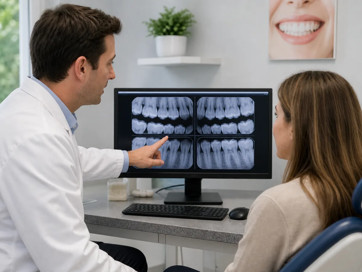 Bitewing radiograph timeline notes next to a dental chart