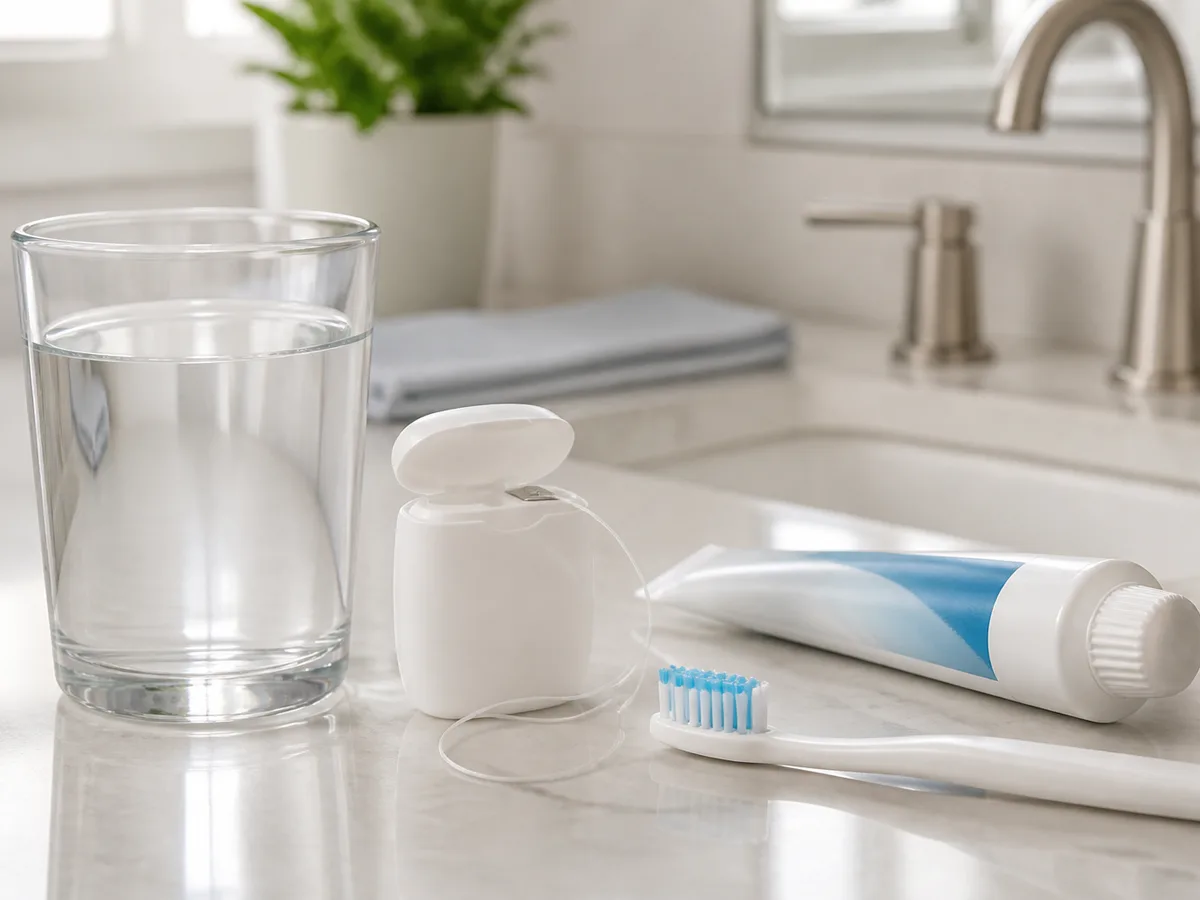 Flossing between molars at night as part of a cavity prevention routine