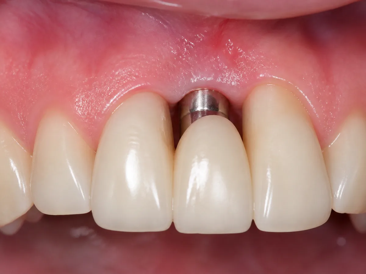 Patient learning how to clean around a dental implant after gum disease