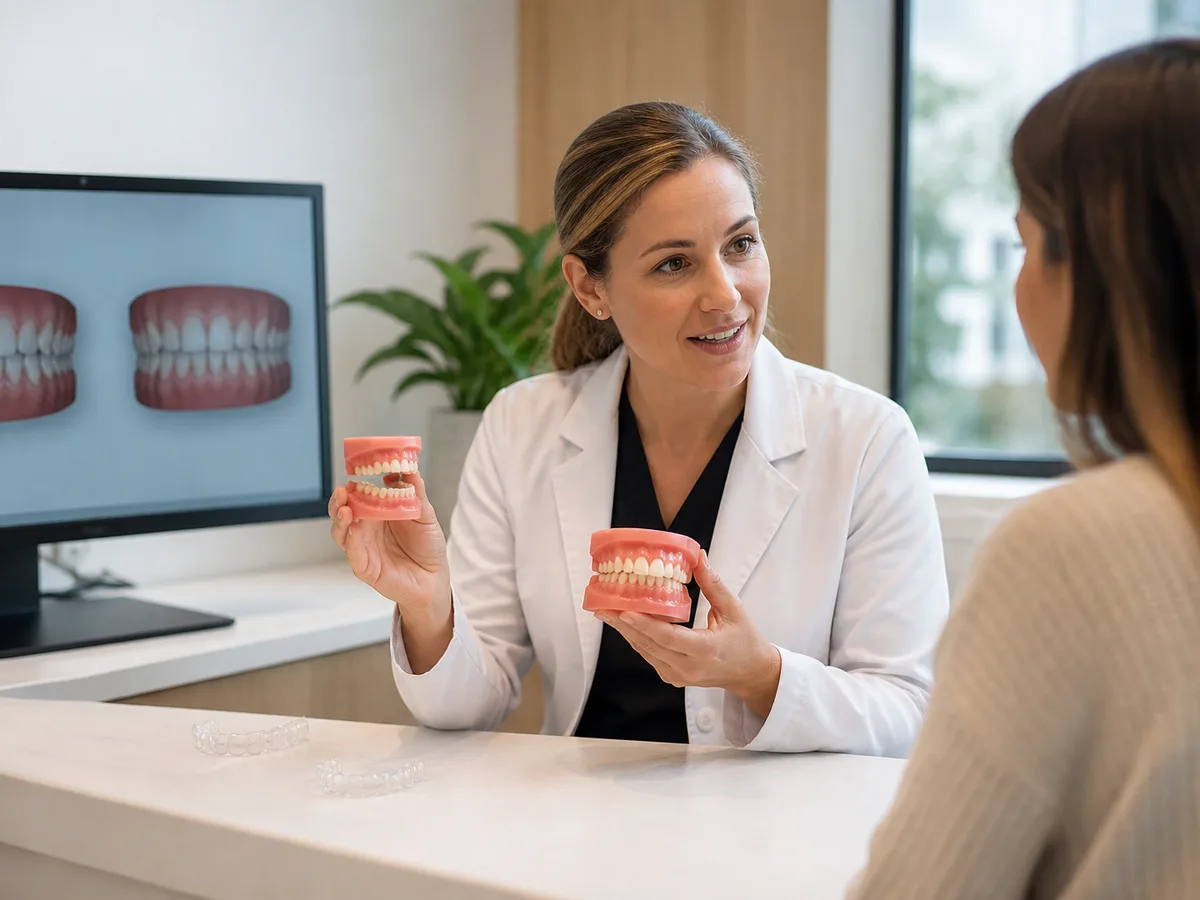Patient reviewing an Invisalign treatment estimate with listed package inclusions