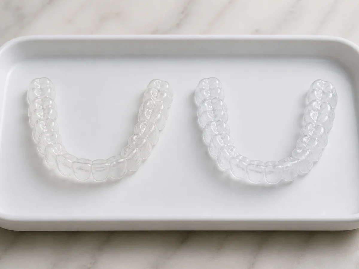 Patient seating a clear aligner tray at home during the first week of wear