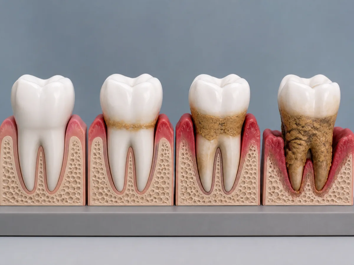 Patient comparing periodontal charting before and after gum treatment