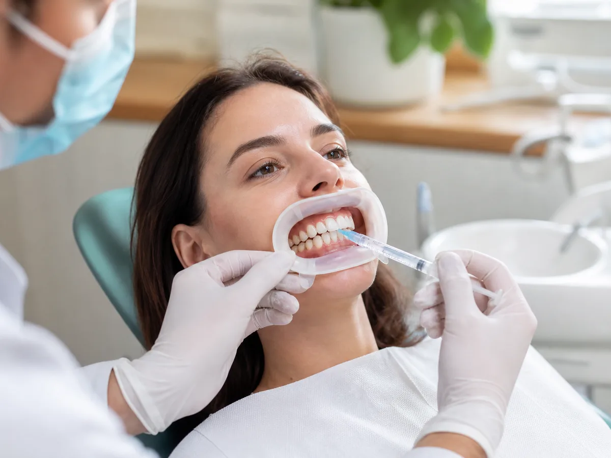 Whitening tray checked for fit before gel is placed