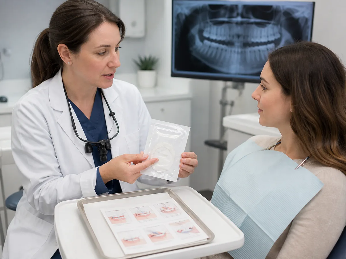 Dental clinician checking extraction sutures during a healing visit