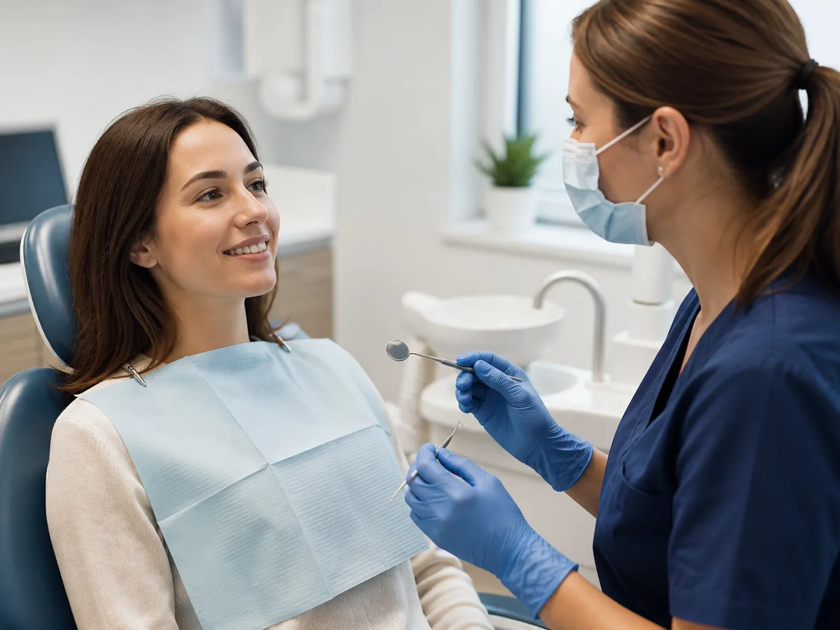 Patient receiving instructions for care around dental extraction stitches