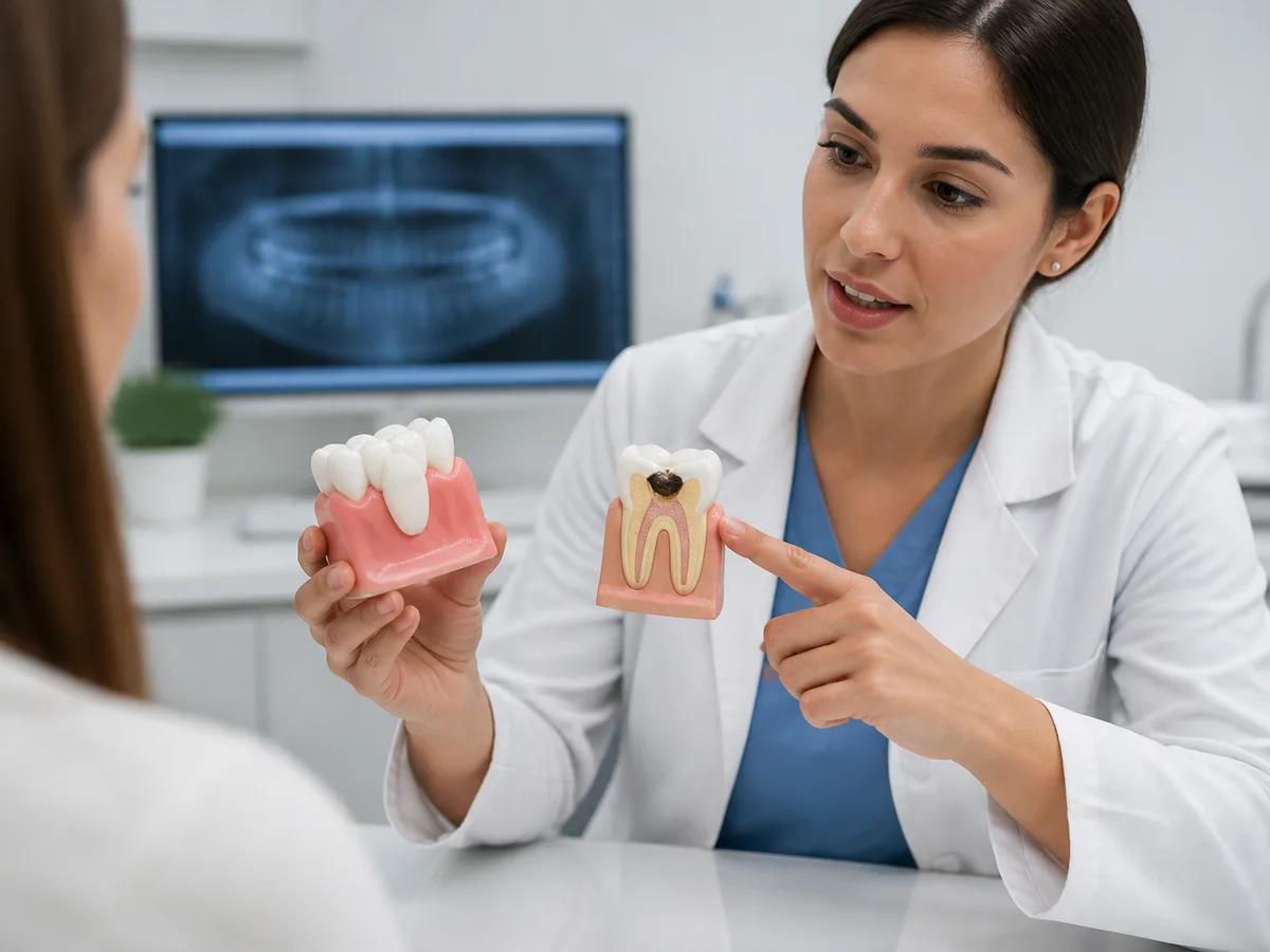 Patient reviewing a treatment plan with cosmetic and necessary items listed separately