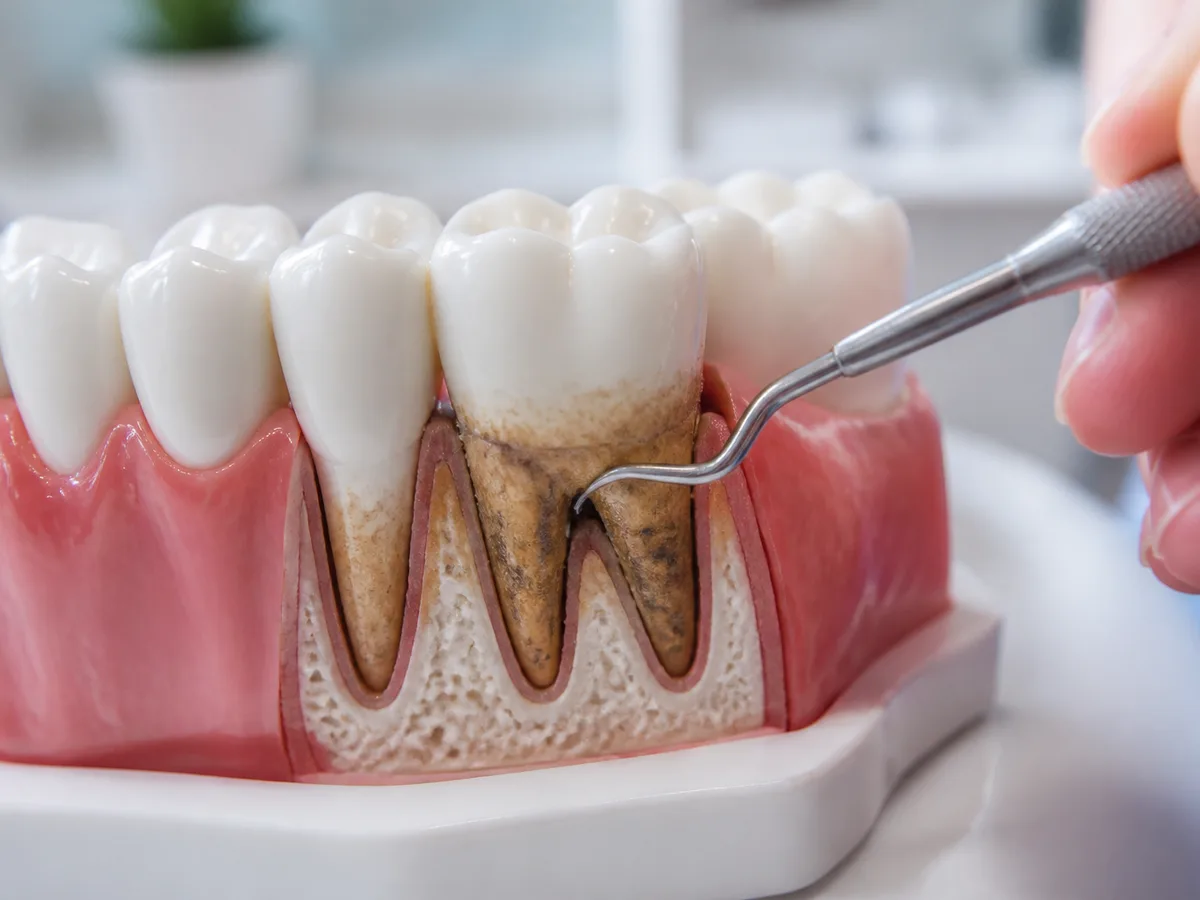 Patient receives home care instructions after scaling and root planing