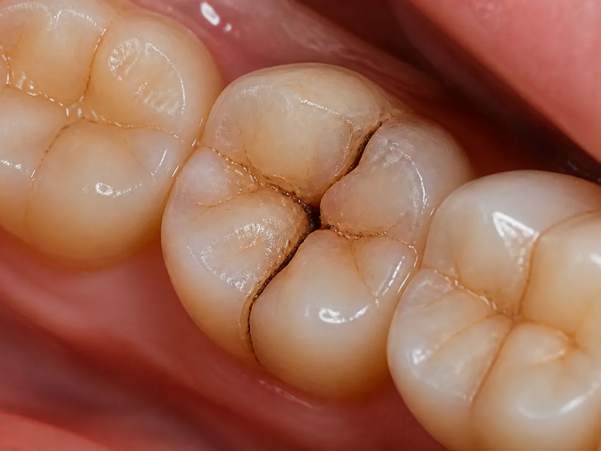 Patient avoiding chewing on a cracked tooth while eating soft food