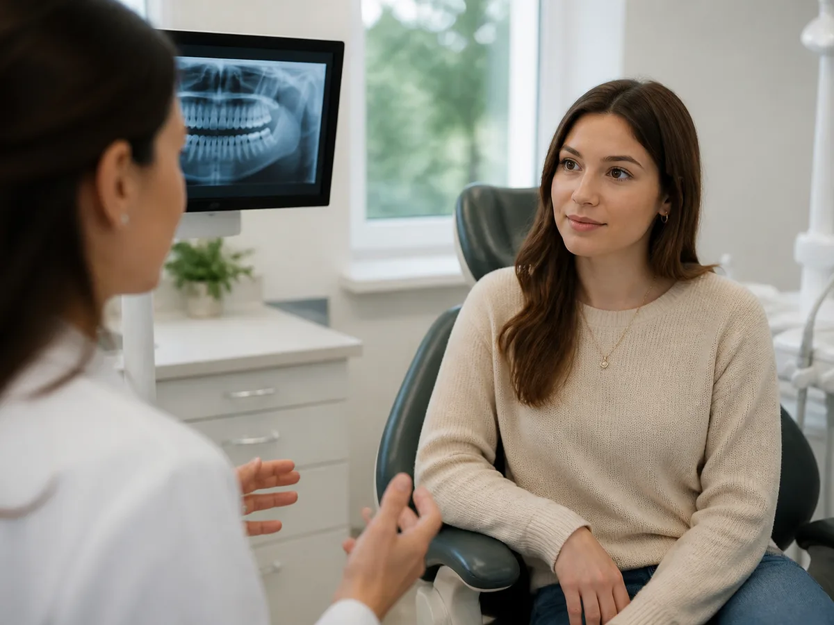 Patient and dentist discussing wisdom tooth treatment options at a consult desk