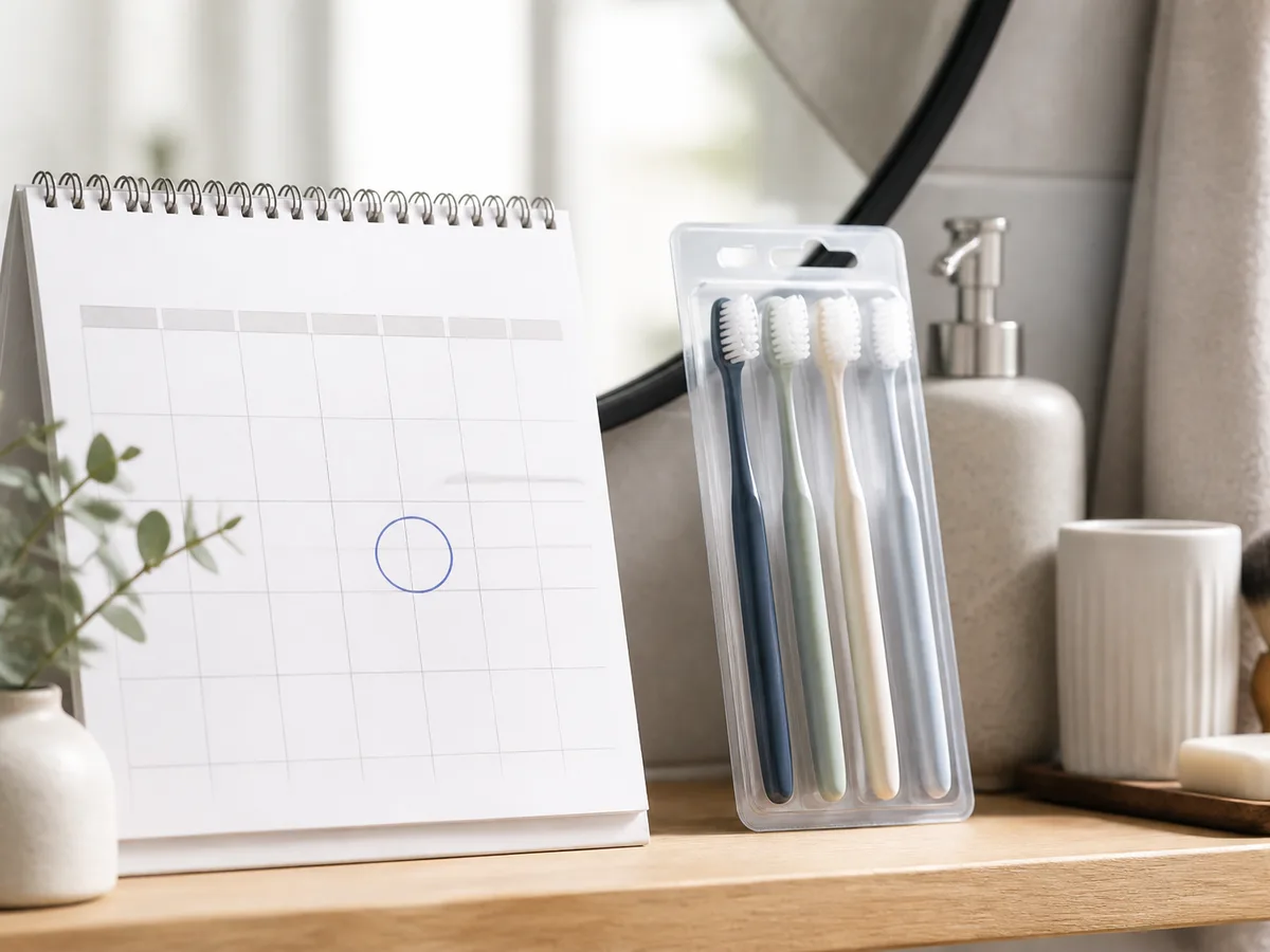 Phone reminder set for a three-month toothbrush replacement