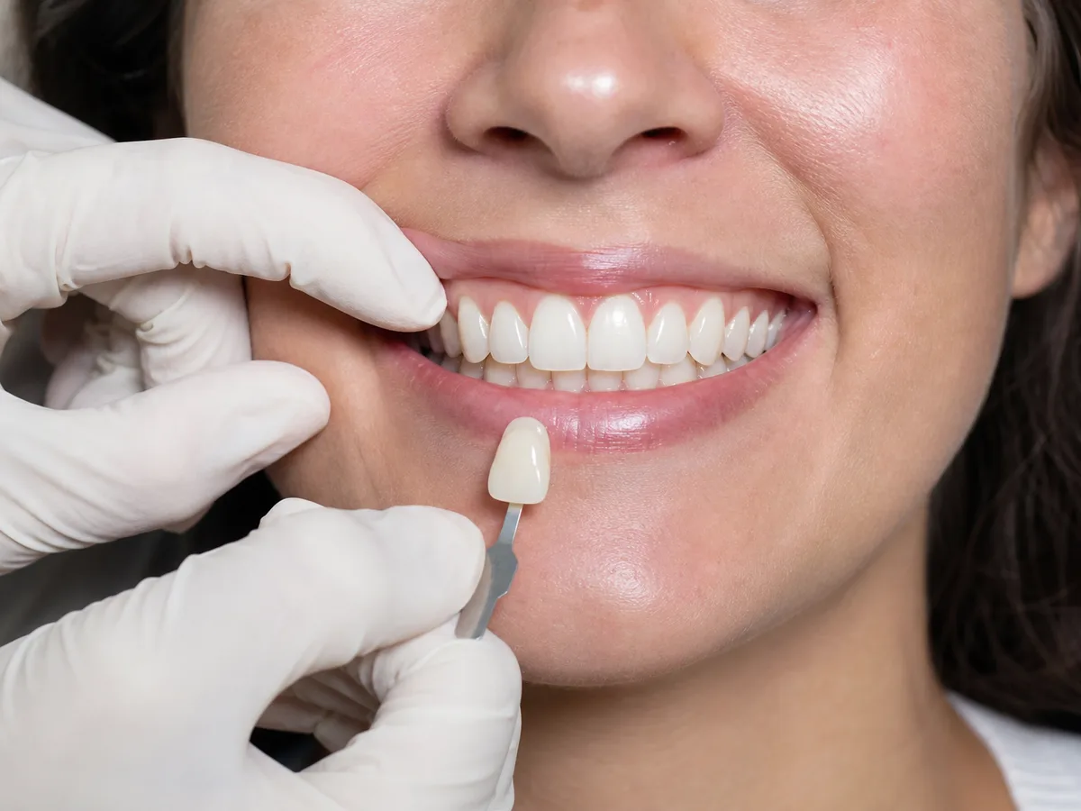 Patient viewing a veneer mockup before approving cosmetic treatment