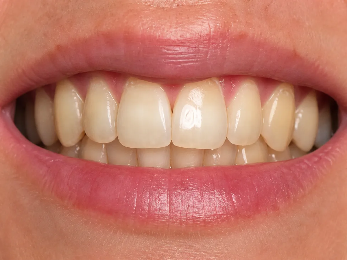 Hygienist showing plaque and tartar areas that can make teeth look yellow