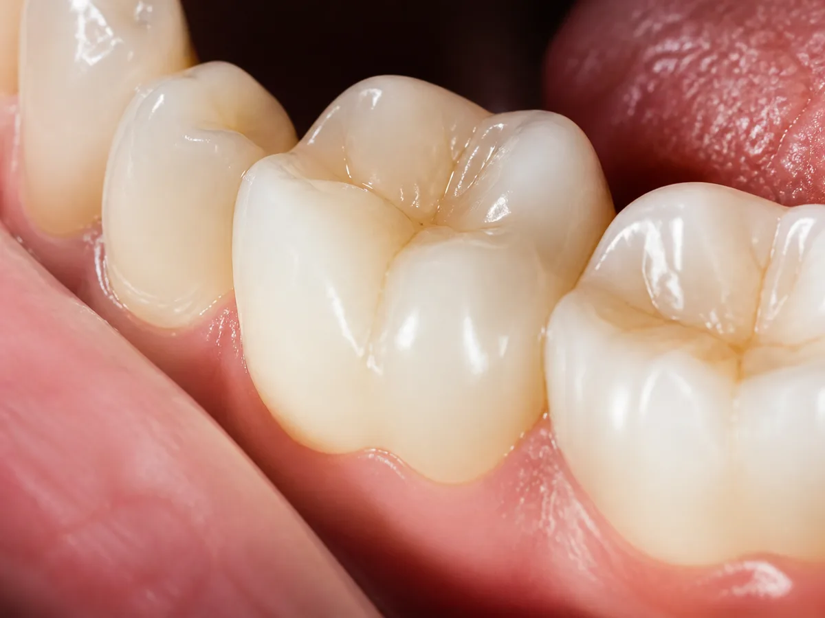 Dentist examining enamel under bright light before whitening approval