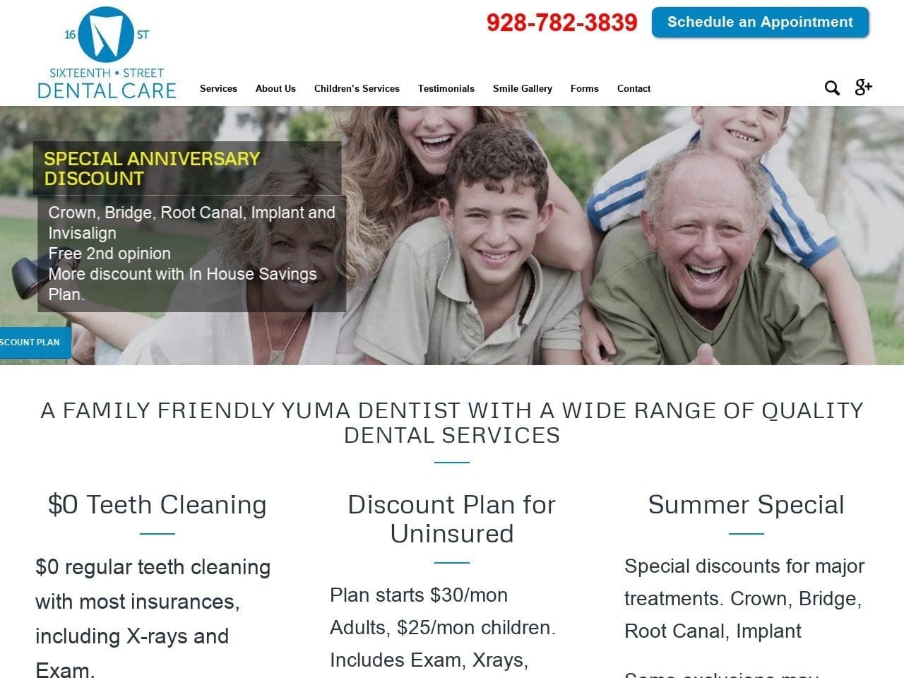 16th Street Dental Care Website Screenshot from 16thstreetdentalcare.com