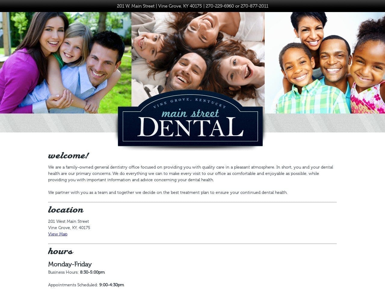 Main Street Dental Website Screenshot from 201mainstreetdental.com