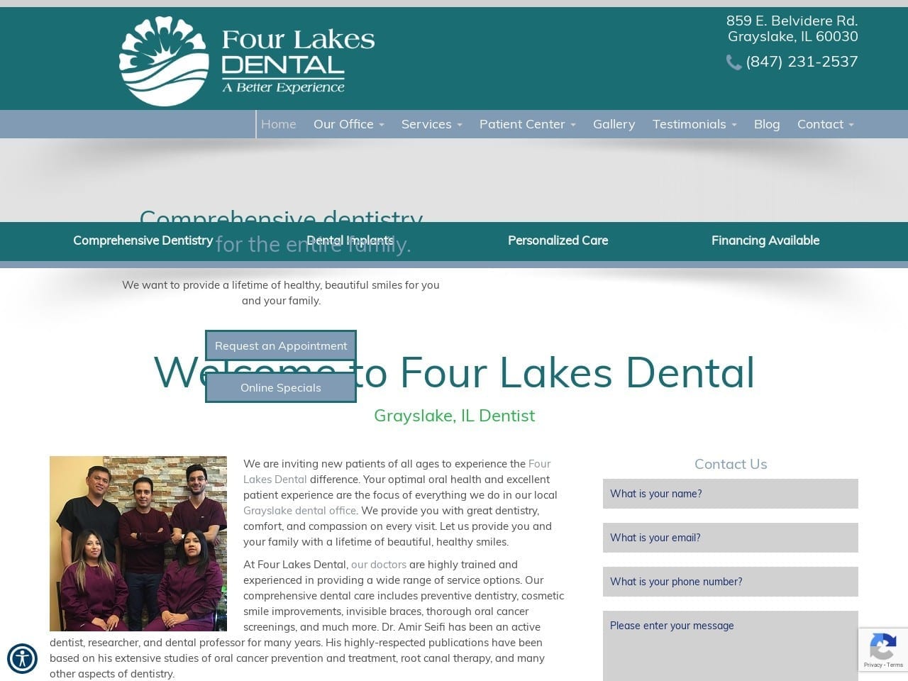 Four Lakes Dental of Grayslake IL Dr. Amir Seifi Website Screenshot from 4lakesdental.com