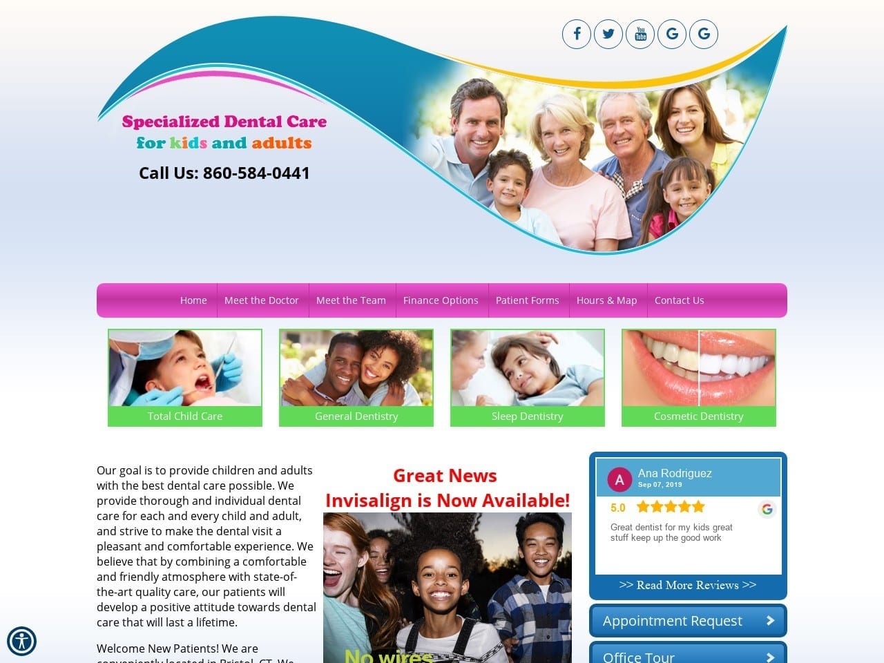 Kids Dental Care Bristol & Windsor CT Website Screenshot from 877kids.com