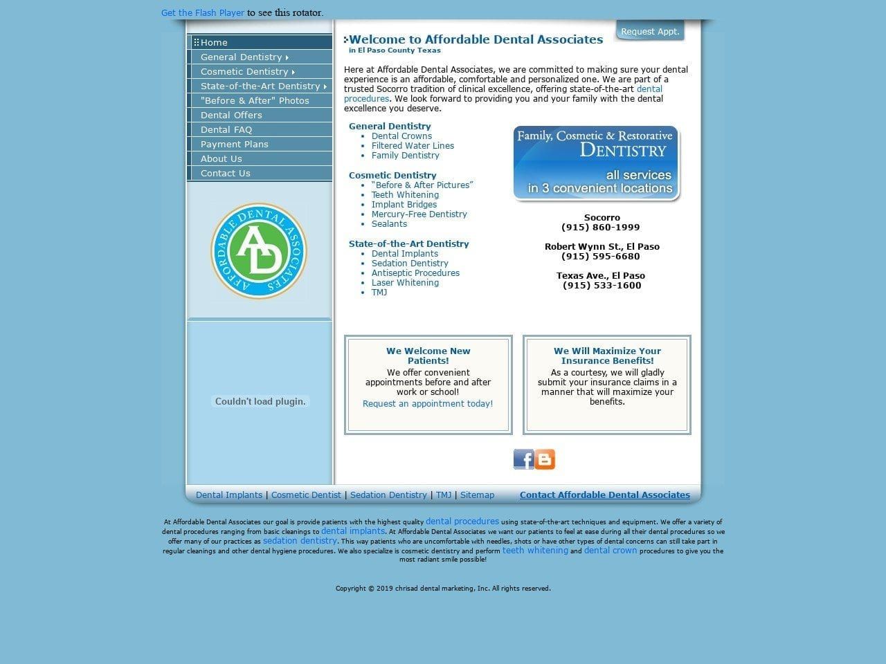 Affordable Dental Associates Inc Website Screenshot from 915dentist.com