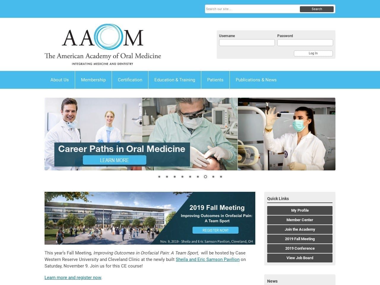American Academy of Oral Medicine Website Screenshot from aaom.com