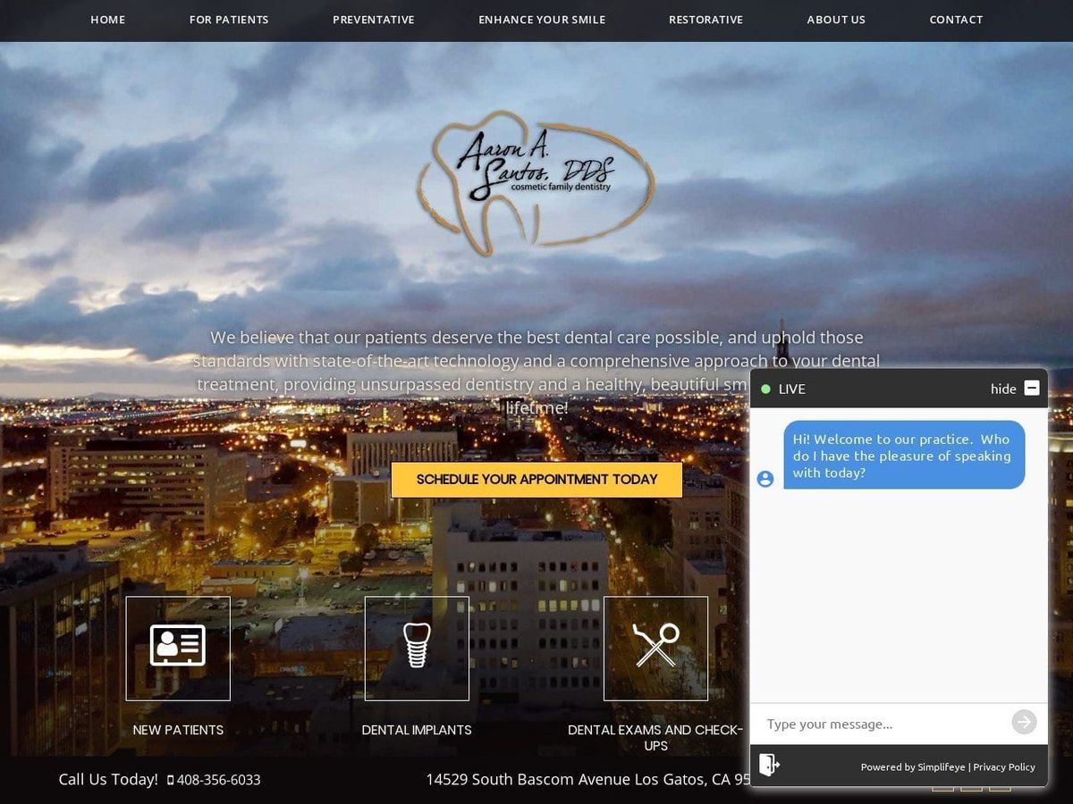Aaron A. Santos DDS Website Screenshot from aaronsantosdentistry.com