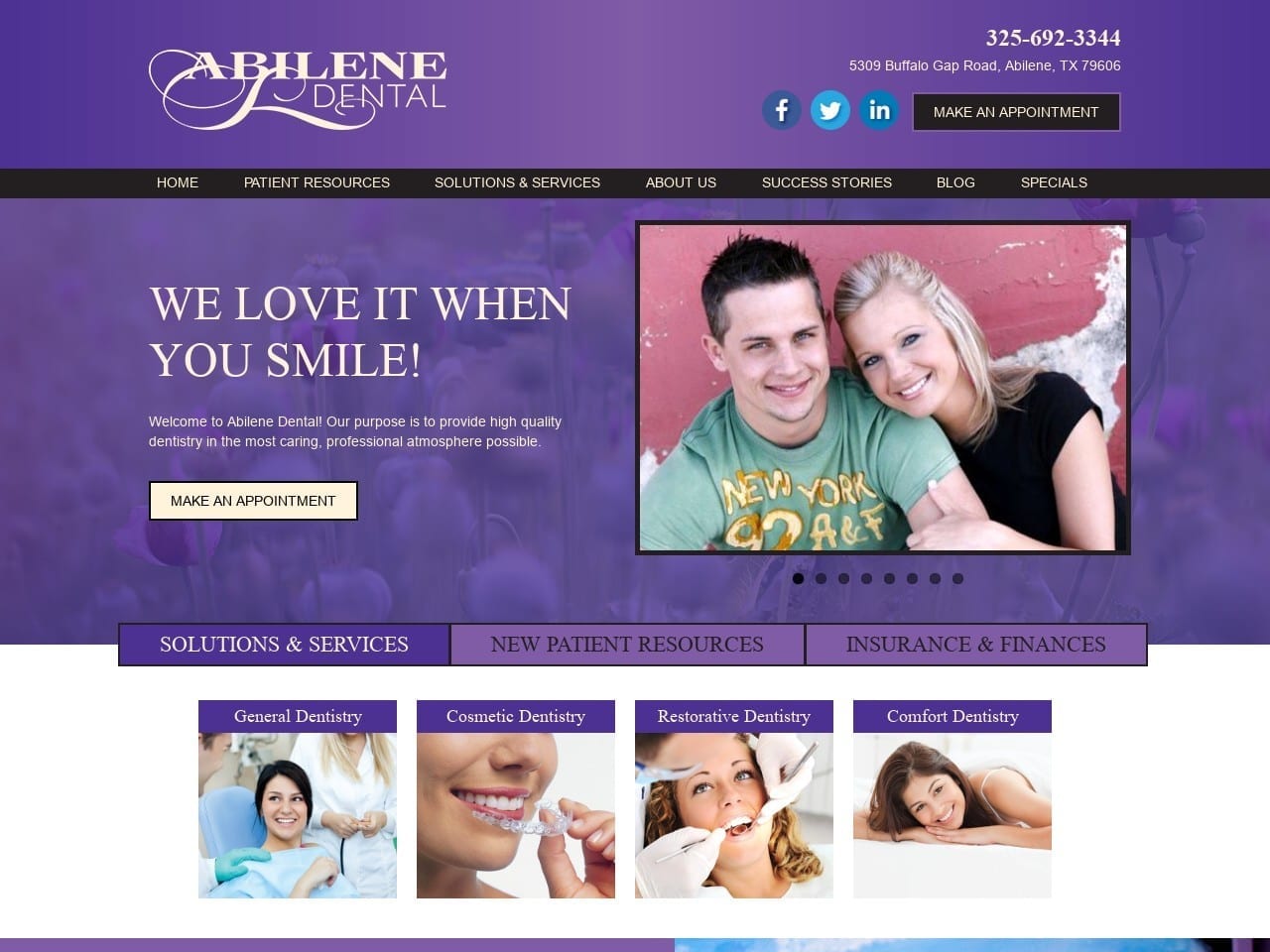 Abilene Dentist Website Screenshot from abilenedental.com