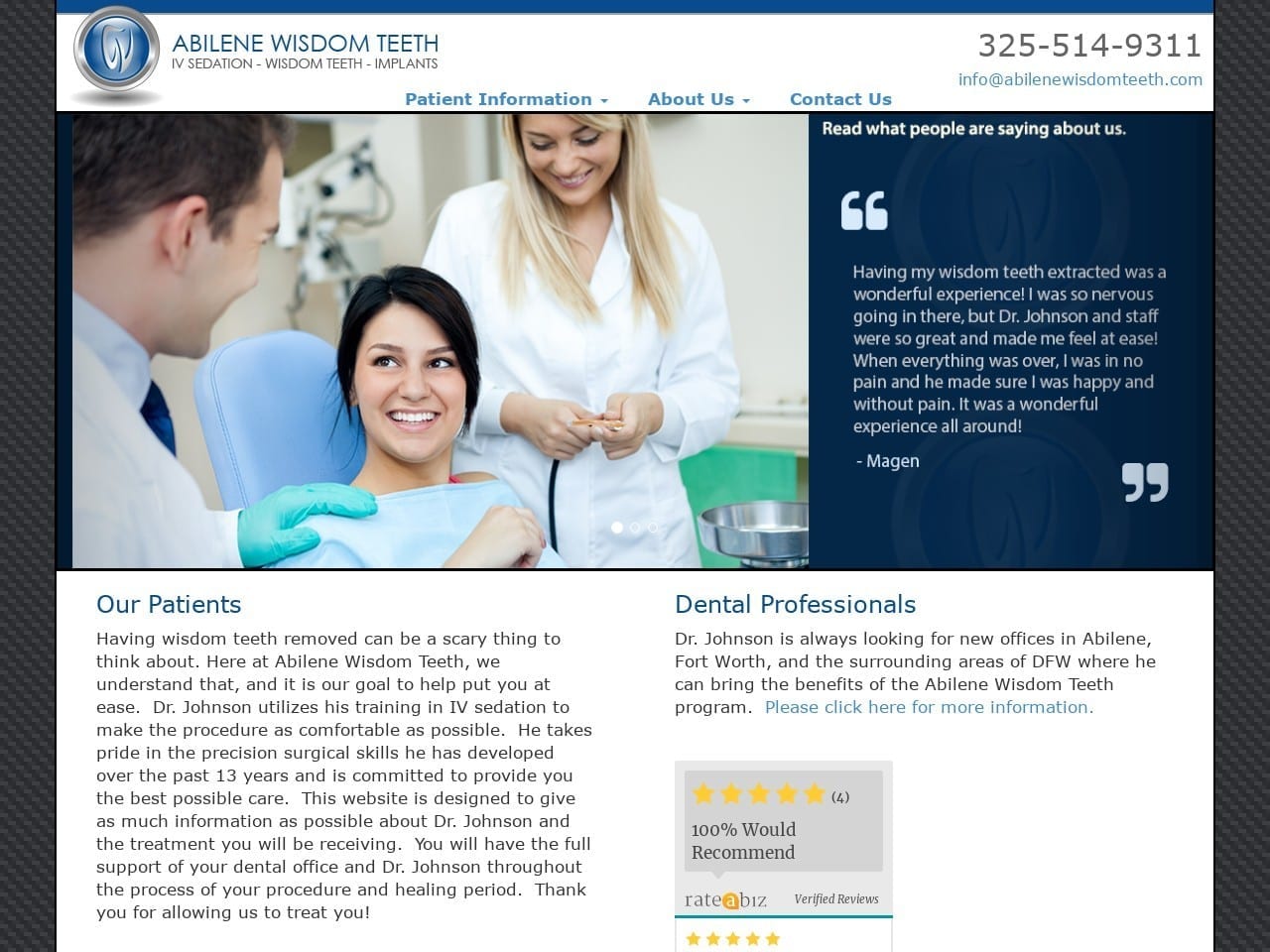 Abilene Wisdom Teeth Website Screenshot from abilenewisdomteeth.com