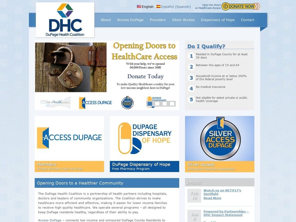 Dupage Community Clinic Website Screenshot from accessdupage.org