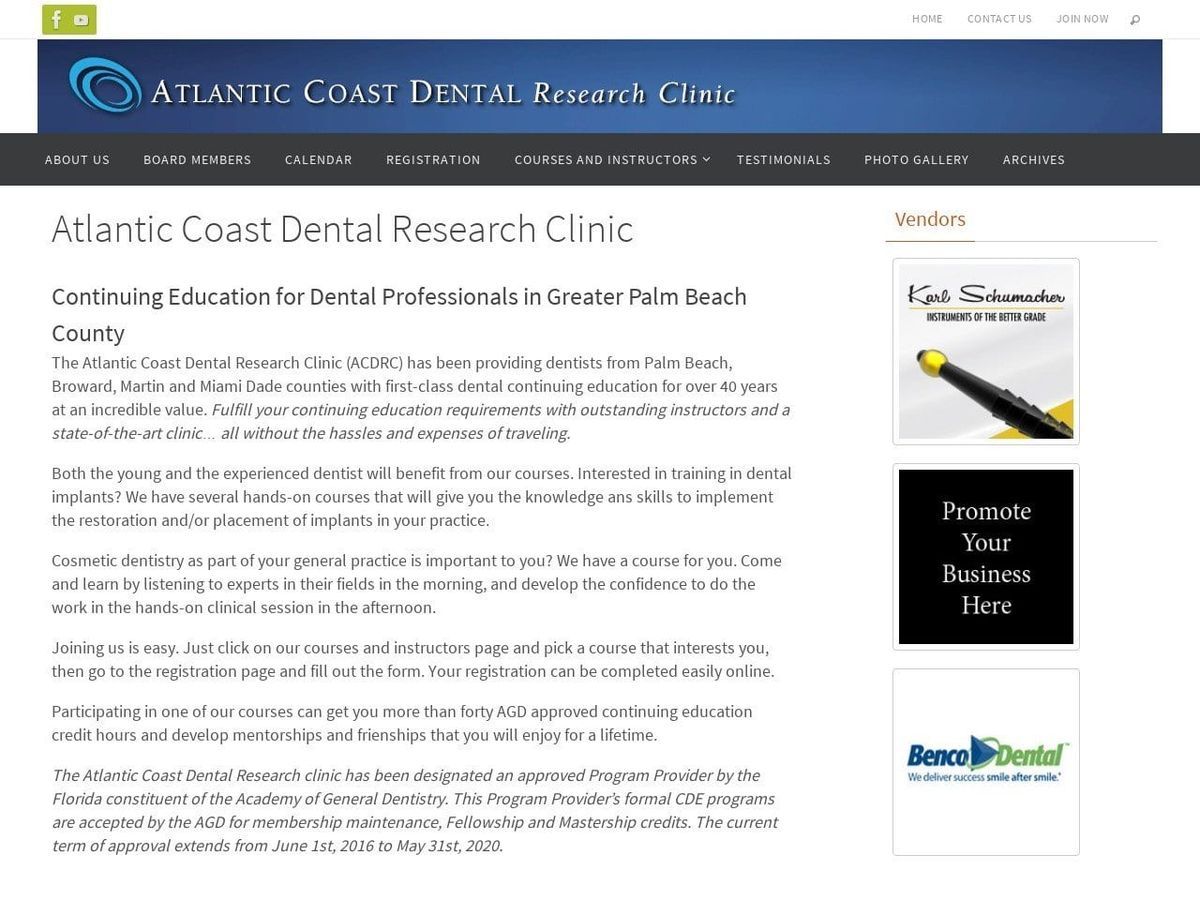 Atlantic Coast Dental Research Website Screenshot from acdrc.com