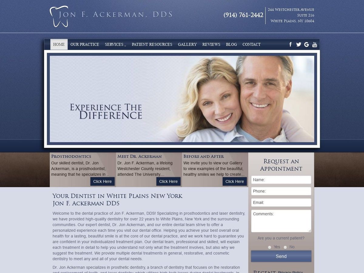 Dr. Jon F. Ackerman DDS Website Screenshot from ackermansmiles.com