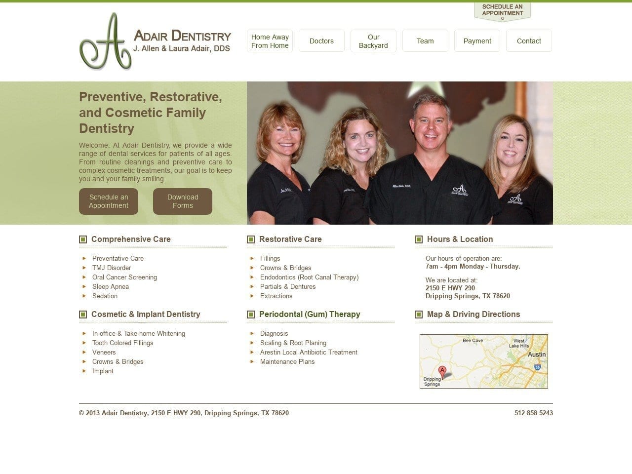 Dripping Springs Dental Center Website Screenshot from adairdds.com