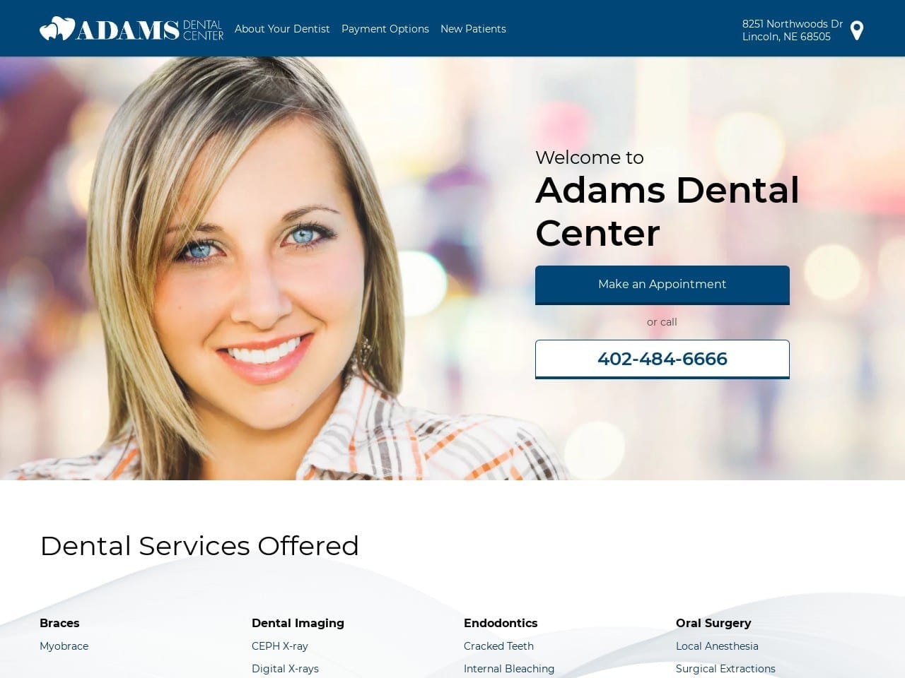 Adams Dental Center Website Screenshot from adamsdentalcenter.com