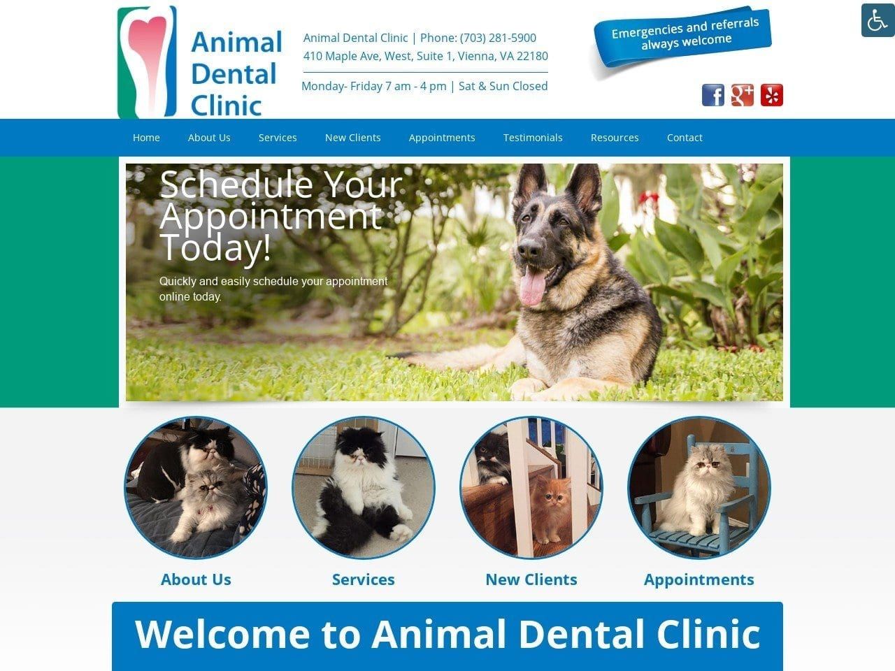 Animal Dental Clinic Website Screenshot from adcva.com