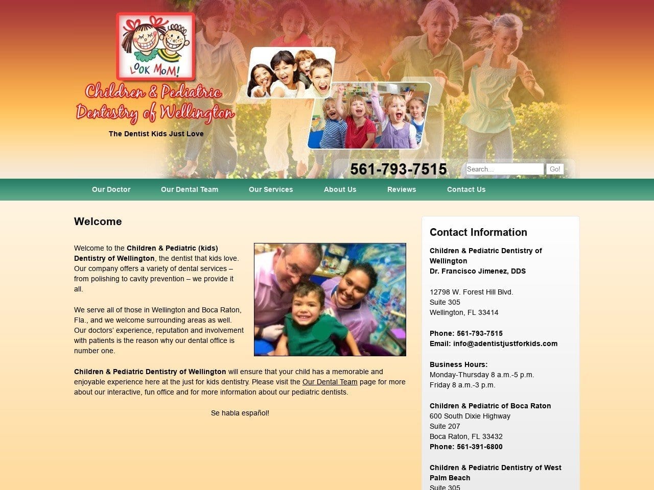 Dr. Francisco E. Jimenez DDS Website Screenshot from adentistjustforkids.com